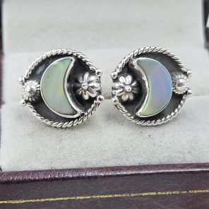 Aurora Opal Crescent Moon 925 Sterling Silver Stud Earring (RS108-327)