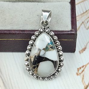 White Buffalo Mohave Turquoise 1.5" 925 Silver Pendant (RS2-174)