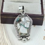 White Buffalo Mohave Turquoise 1.75" 925 Silver Pendant (RS2-183)