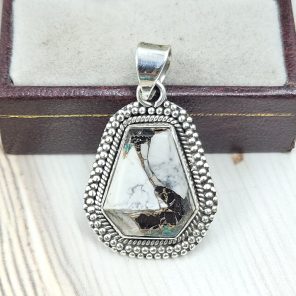 White Buffalo Mohave Turquoise 1.27" 925 Silver Pendant (RS2-185)