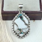White Buffalo Mohave Turquoise 1.75" 925 Silver Pendant (RS2-188)