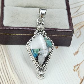 White Buffalo Mohave Turquoise 1.75" 925 Silver Pendant (RS2-189)