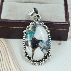 White Buffalo Mohave Turquoise 1.5" 925 Silver Pendant (RS2-192)