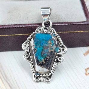 White Buffalo Mohave Turquoise 1.5" 925 Silver Pendant (RS2-193)