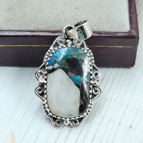 White Buffalo Mohave Turquoise 1.5" 925 Silver Pendant (RS2-194)