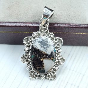 White Buffalo Mohave Turquoise 1.5" 925 Silver Pendant (RS2-196)