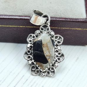 White Buffalo Mohave Turquoise 1.25" 925 Silver Pendant (RS2-205)