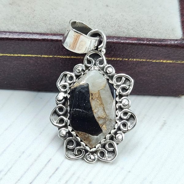 White Buffalo Mohave Turquoise 1.25" 925 Silver Pendant (RS2-205)