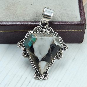 White Buffalo Mohave Turquoise 1.5" 925 Silver Pendant (RS2-207)