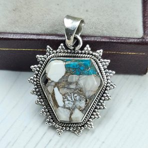 White Buffalo Mohave Turquoise 1.25" 925 Silver Pendant (RS2-208)