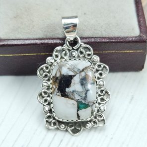 White Buffalo Mohave Turquoise 1.5" 925 Silver Pendant (RS2-210)