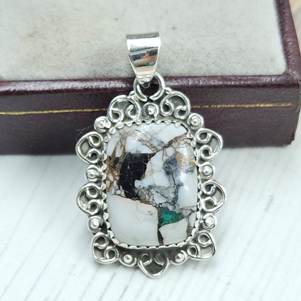 White Buffalo Mohave Turquoise 1.5" 925 Silver Pendant (RS2-210)