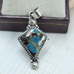 White Buffalo Mohave Turquoise 1.75" 925 Silver Pendant (RS2-211)