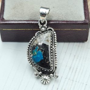 White Buffalo Mohave Turquoise 1.5" 925 Silver Pendant (RS2-213)