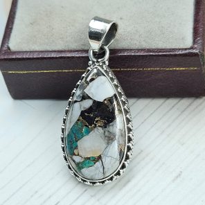 White Buffalo Mohave Turquoise 1.5" 925 Silver Pendant (RS2-214)