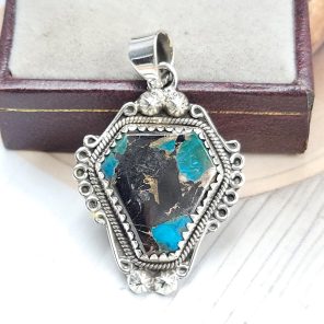 White Buffalo Mohave Turquoise 1.75" 925 Silver Pendant (RS2-217)