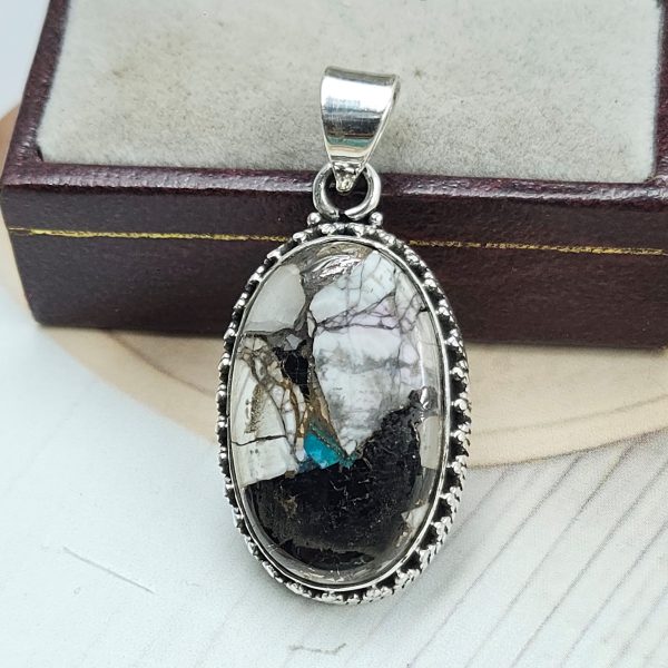 White Buffalo Mohave Turquoise 1.5" 925 Silver Pendant (RS2-219)