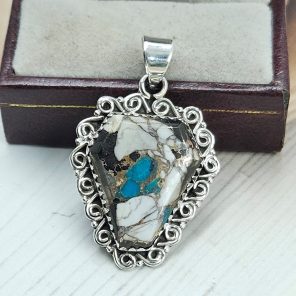 White Buffalo Mohave Turquoise 1.5" 925 Silver Pendant (RS2-220)