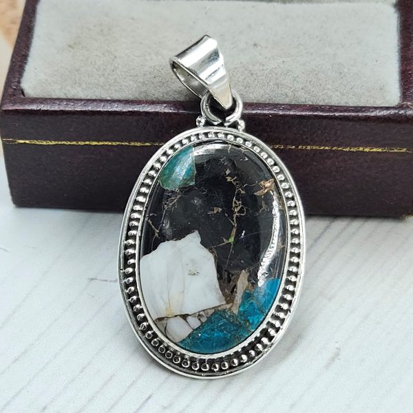 White Buffalo Mohave Turquoise 1.5" 925 Silver Pendant (RS2-223)