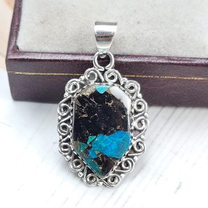 White Buffalo Mohave Turquoise 1.5" 925 Silver Pendant (RS2-224)