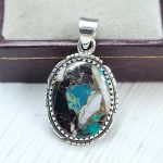 White Buffalo Mohave Turquoise 1.25" 925 Silver Pendant (RS2-225)