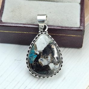 White Buffalo Mohave Turquoise 1.5" 925 Silver Pendant (RS2-228)