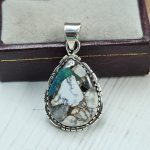 White Buffalo Mohave Turquoise 1.25" 925 Silver Pendant (RS2-229)