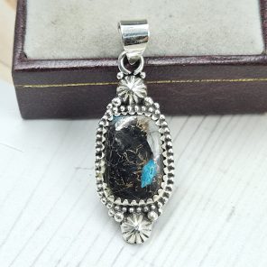 White Buffalo Mohave Turquoise 1.75" 925 Silver Pendant (RS2-231)