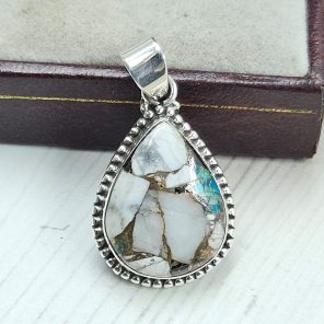 White Buffalo Mohave Turquoise 1.25" 925 Silver Pendant (RS2-234)