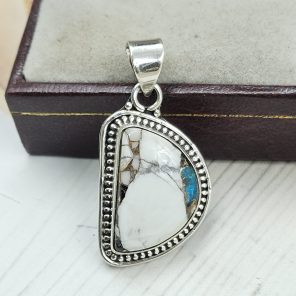 White Buffalo Mohave Turquoise 1.25" 925 Silver Pendant (RS2-235)