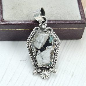 White Buffalo Mohave Turquoise 1.5" 925 Silver Pendant (RS2-237)