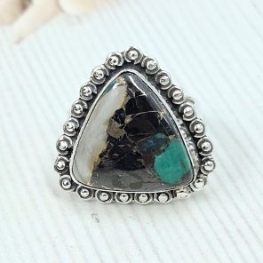 White Buffalo Mohave Turquoise Size US 8 925 Silver Ring (RS2-248)
