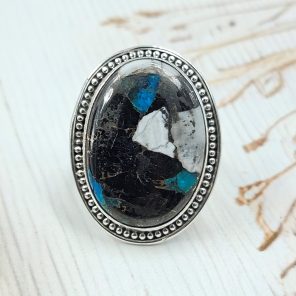 White Buffalo Mohave Turquoise Size US 8 925 Silver Ring (RS2-250)