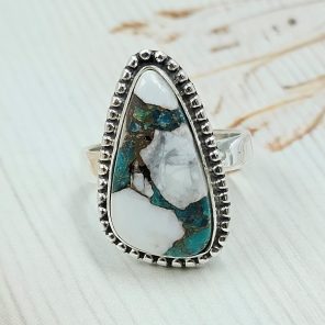 White Buffalo Mohave Turquoise Size US 7 925 Silver Ring (RS2-244)