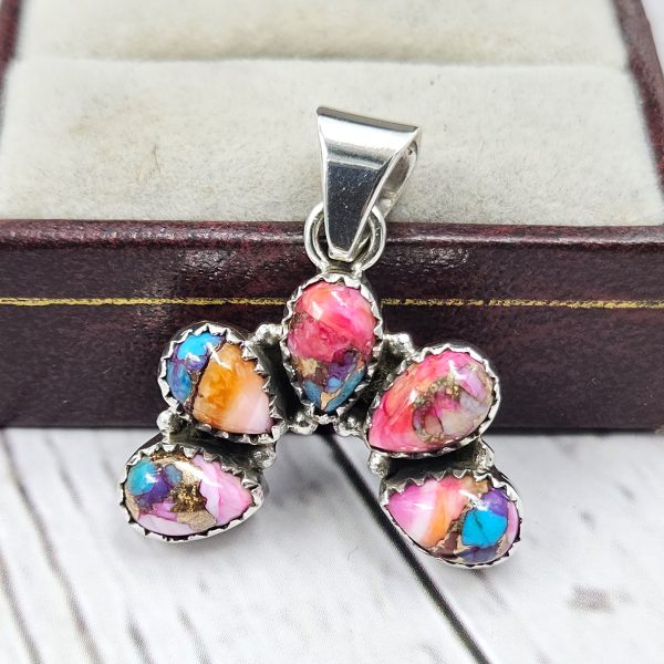 Pink Dahlia Turquoise 925 Sterling Silver Pendant (RS108-403)