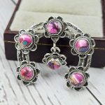Pink Dahlia Turquoise Naja 925 Silver Pendant (RS108-415)