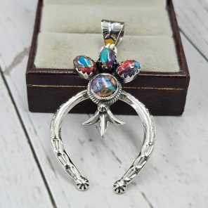 Pink Dahlia Turquoise Naja 925 Silver Pendant (RS108-437)