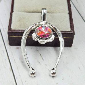 Pink Dahlia Turquoise Naja 925 Silver Pendant (RS108-445)