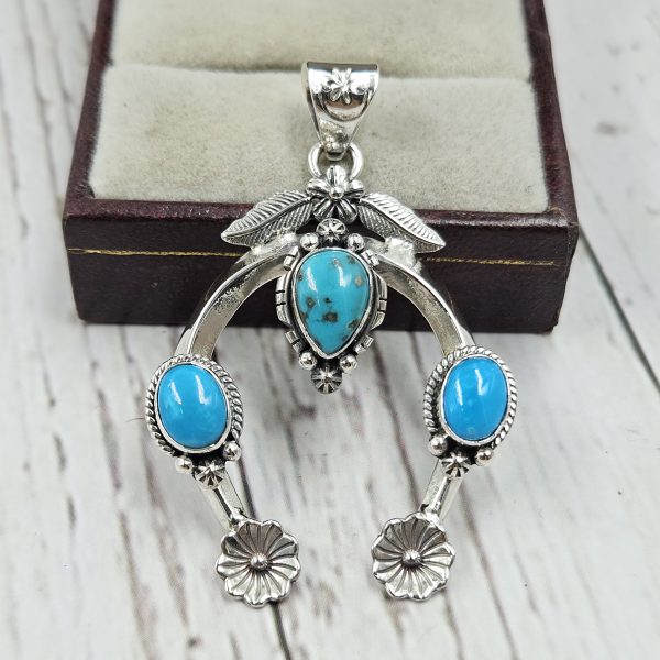Kingman Turquoise Naja 925 Silver Pendant (RS108-457)