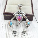 Pink Dahlia Turquoise Naja 925 Silver Pendant (RS108-458)