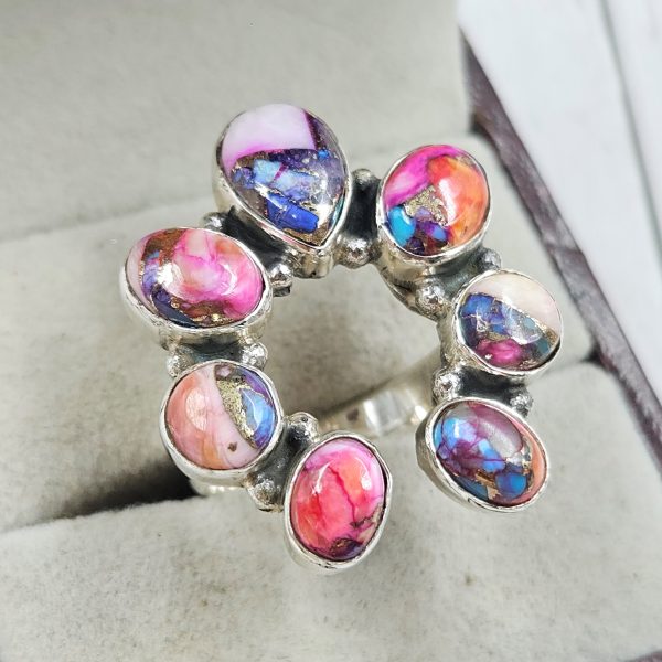 Pink Dahlia Turquoise Naja 925 Sterling Silver Ring (RS112-120) - Image 2