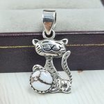 Wild Horse Jasper Cat Pendant 1" 925 Sterling Silver Pendant (RS37-38)