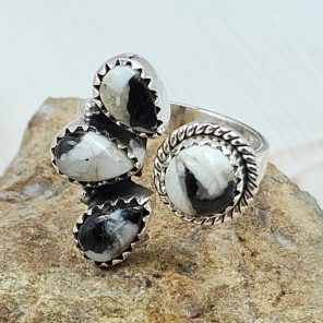 White Buffalo Turquoise 925 Sterling Silver Bypass  Ring (RS49-12)