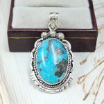 Kingman Turquoise 1.75" 925 Sterling Silver Pendant (REXT40-268)