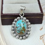 Kingman Turquoise 1.5" 925 Sterling Silver Pendant (REXT40-270)