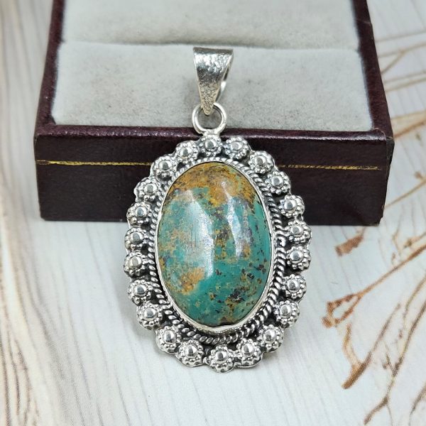 Kingman Turquoise 1.75" 925 Sterling Silver Pendant (REXT40-273)