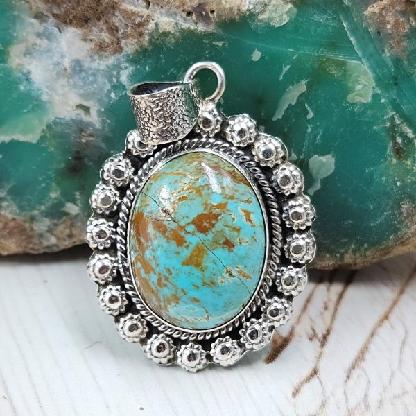 Kingman Turquoise 1.5" 925 Sterling Silver Pendant (REXT40-275)