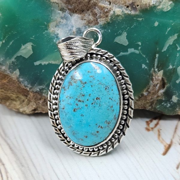 Kingman Turquoise 1.5" 925 Sterling Silver Pendant (REXT40-279)