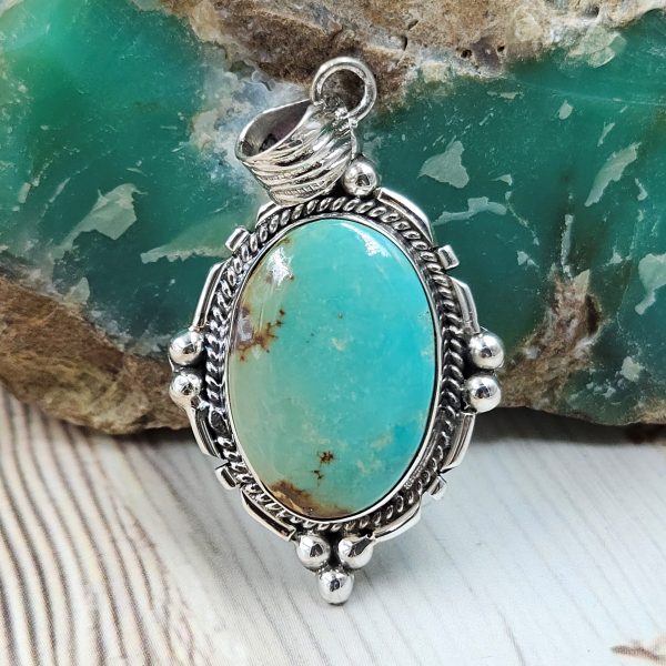 Kingman Turquoise 1.6" 925 Sterling Silver Pendant (REXT40-286)