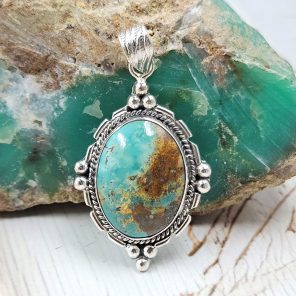 Kingman Turquoise 1.75" 925 Sterling Silver Pendant (REXT40-288)